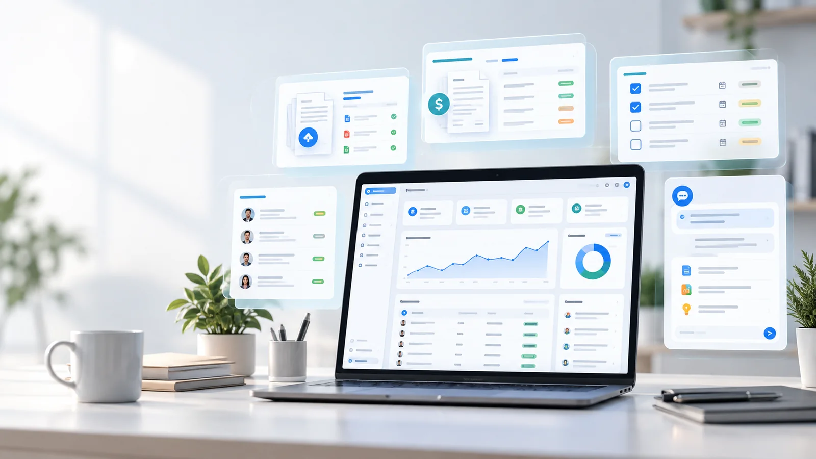 Napdav AI operations dashboard showing documents, invoices, tasks, employee records and business insights.